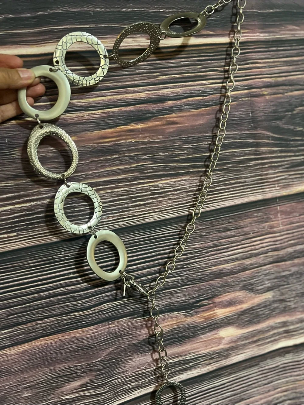 Chico's Silver Ring-Chain Belt with Black Accents